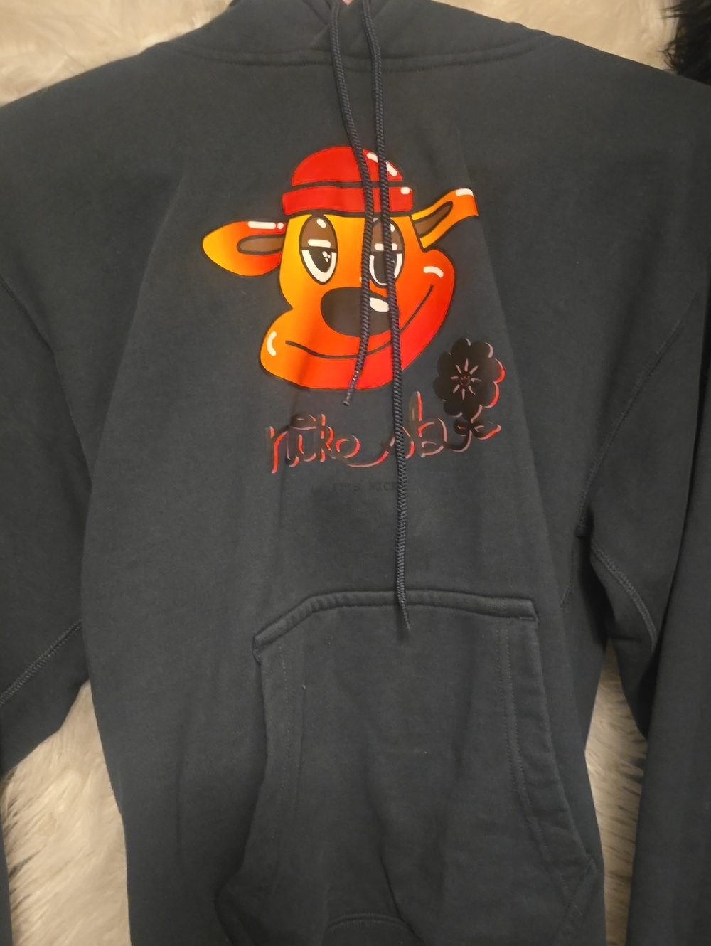 Nike Black Crewneck Hoodie with Orange Cartoon Graphic